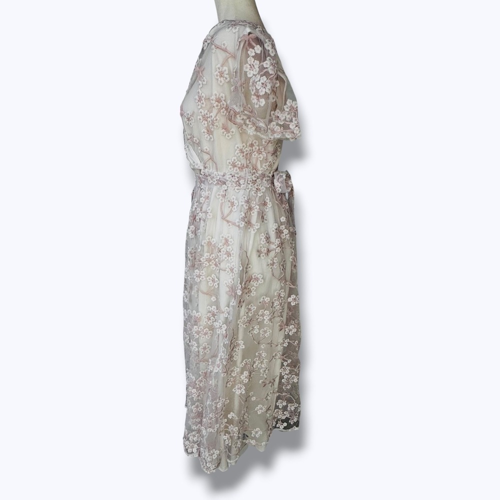 Cherry Blossom Embroidered Dress White Floral Romantic Garden Cottage Feminine M - Picture 4 of 9